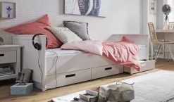 Bett mit Schubladen 90x200cm "Maja" Kiefer massiv weiß lackiert