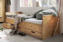 Bett mit Schubladen 90x200cm "Maja" Kiefer massiv laugenfarbig