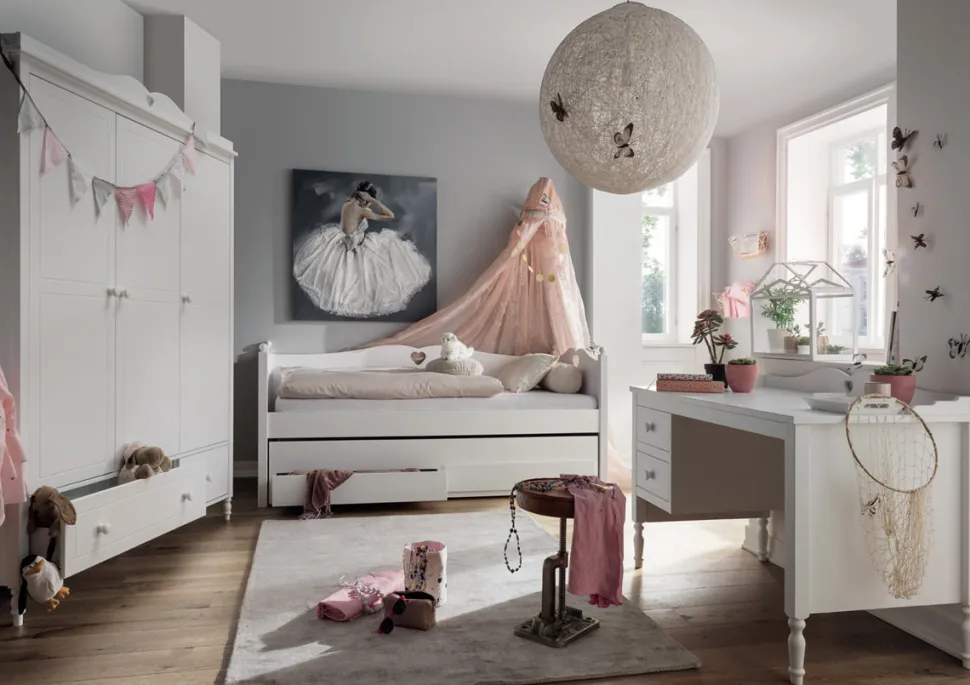 Bettsofa mit Zweitbett und Schubladen 90x200cm "Meggie" MDF weiß lackiert