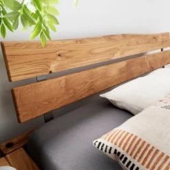 Bett verschiedene Größen Kopfteil Baumkante Holzfüße 'Moderna VII' Wildeiche 160 x 200 cm