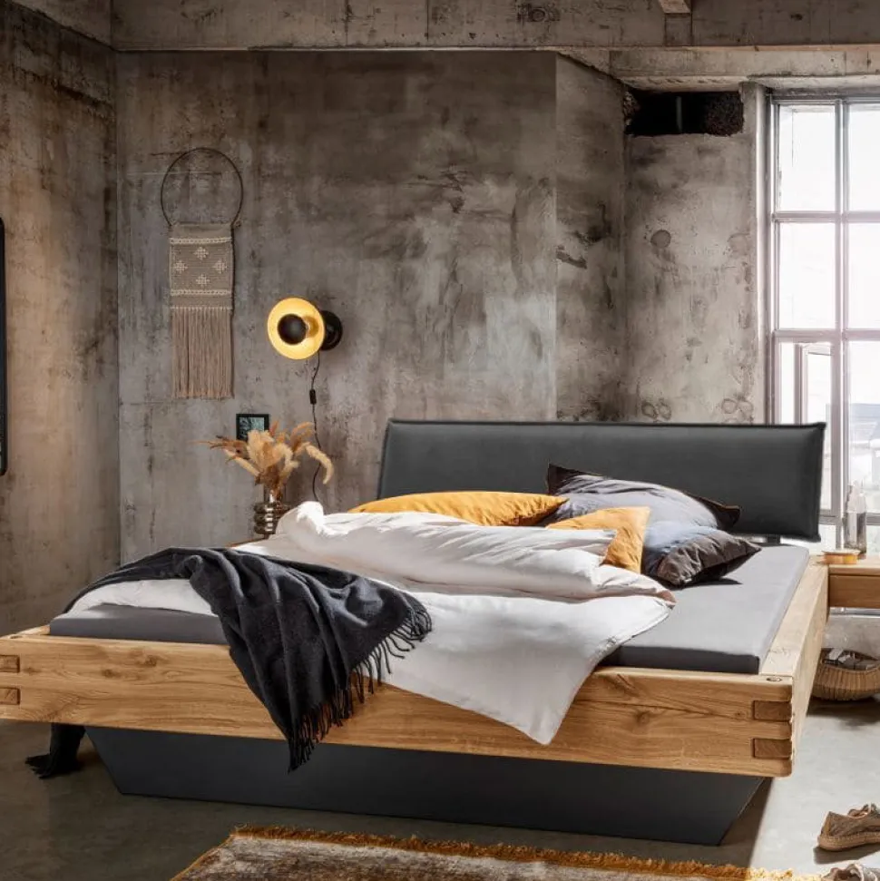 Bett verschiedene Größen Kopfteil anthrazit Schwebeunterbau 'Moderna V' Wildeiche 200 x 200 cm