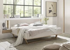 Bett 160x200cm inkl.Beleuchtung & Nakos 'Wynwood' Wildeiche & MDF creme