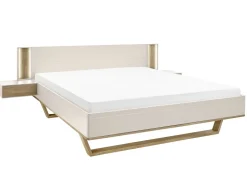 Bett 160x200cm inkl.Beleuchtung & Nakos 'Wynwood' Wildeiche & MDF creme