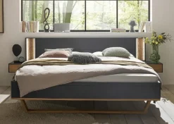 Bett 200x200cm inkl.Beleuchtung & Nakos 'Wynwood' Wildeiche & MDF anthrazit