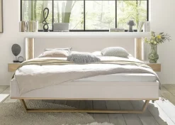 Bett 140x200cm inkl.Beleuchtung & Nakos 'Wynwood' Wildeiche & MDF creme