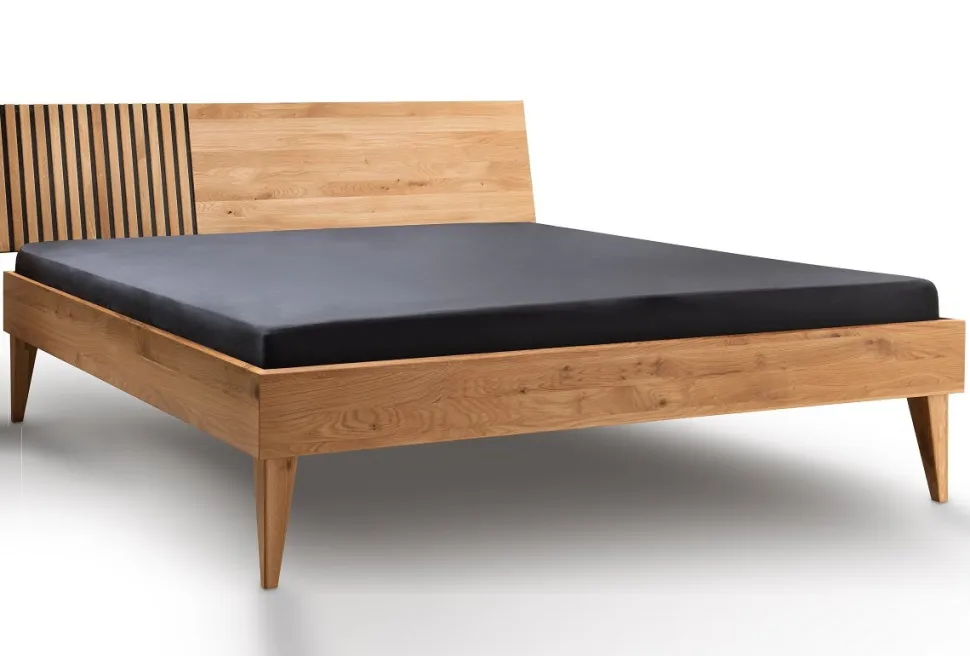 Bett 200x200cm Wildeiche massiv 'Dallas I' geölt & schwarz