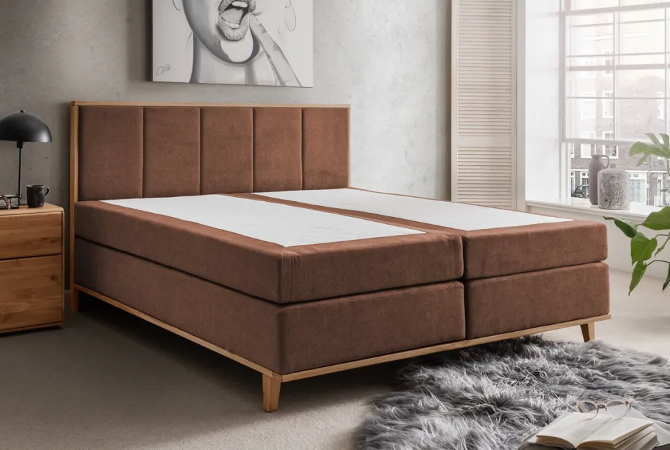 Boxspringbett inkl.Topper 'Niklas' 180x200cm Eiche Stoff braun