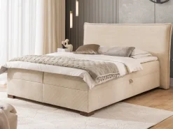 Boxspringbett inkl. Topper 'Olivia' verschiedene Größen Cordstoff creme 140 x 200 cm