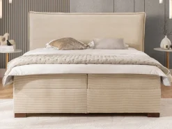Boxspringbett inkl. Topper 'Olivia' verschiedene Größen Cordstoff creme 140 x 200 cm