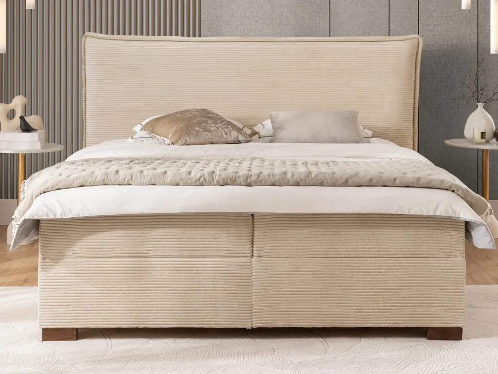 Boxspringbett inkl. Topper 'Olivia' verschiedene Größen Cordstoff creme 140 x 200 cm