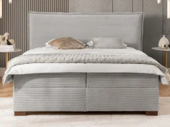 Boxspringbett inkl. Topper 'Olivia' verschiedene Größen Cordstoff grau 180 x 200 cm