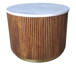 Couchtisch 60cm mit Tür "Valencia"' Mango braun lackiert & Marmor weiss