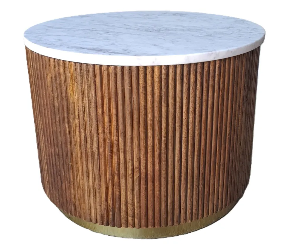 Couchtisch 60cm mit Tür "Valencia"' Mango braun lackiert & Marmor weiss