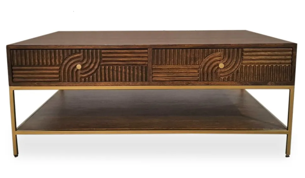 Couchtisch 110x70cm 'Marvello' Mango braun & Metall goldfarbig