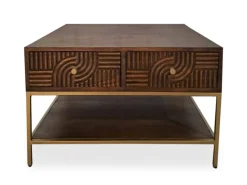 Couchtisch 70x70cm 'Marvello' Mango braun & Metall goldfarbig