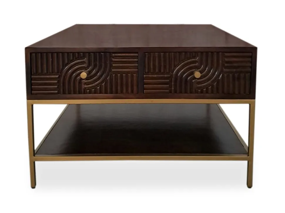Couchtisch 70x70cm 'Marvello' Mango mahagoni & Metall goldfarbig