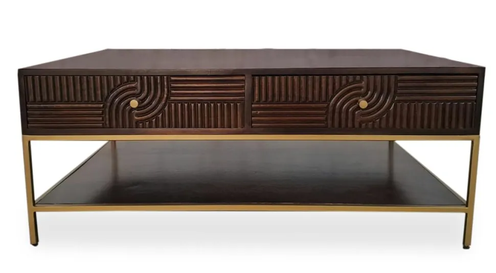 Couchtisch 110x70cm 'Marvello' Mango mahagoni & Metall goldfarbig