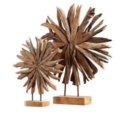Deko-Sonne auf Ständer, 2er Set "Sonne" Teak