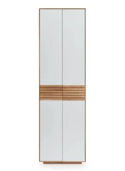 Dielenschrank 60x200cm "Trentino" Wildeiche & Glas weiß