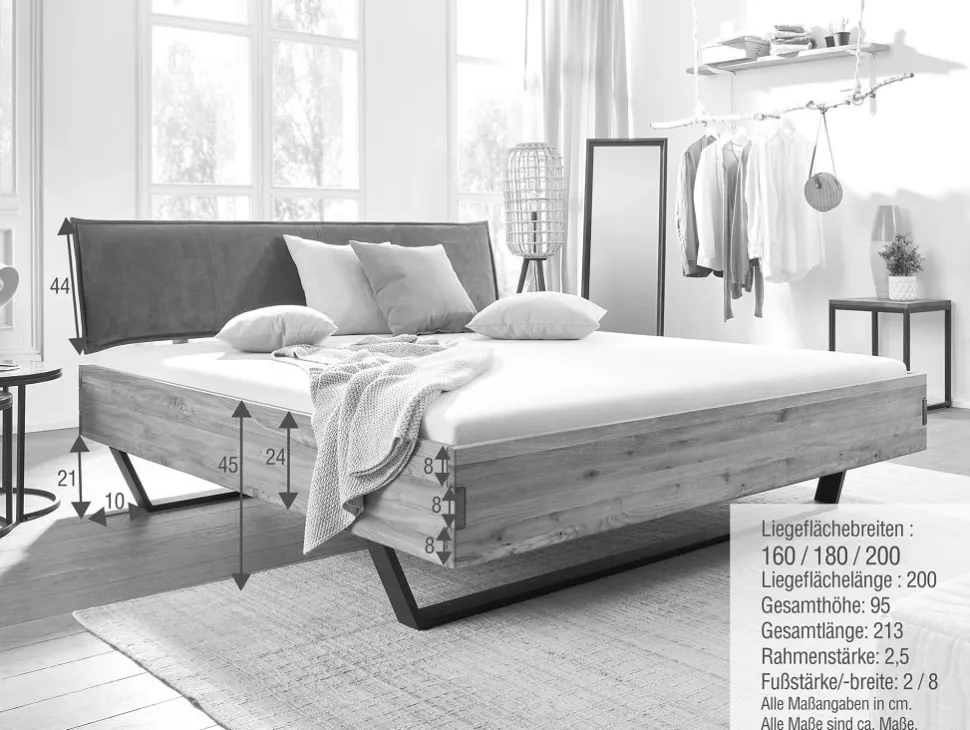Doppelbett 'Amelie' 160x200cm Wildeiche massiv