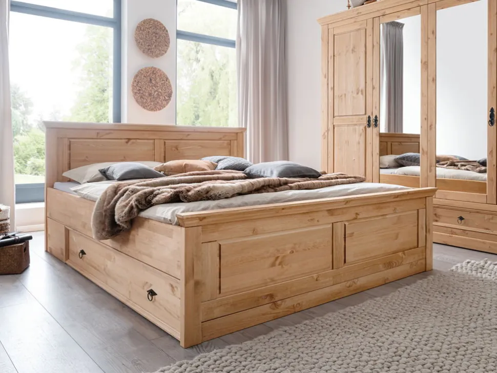 Doppelbett inkl. Bettkästen 180x200cm 'Anne' Kiefer eichefarbig SZ-0079