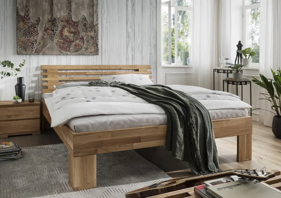 Doppelbett Kopfteil Lamellen 'Astoria I' 180x200cm Wildeiche geölt