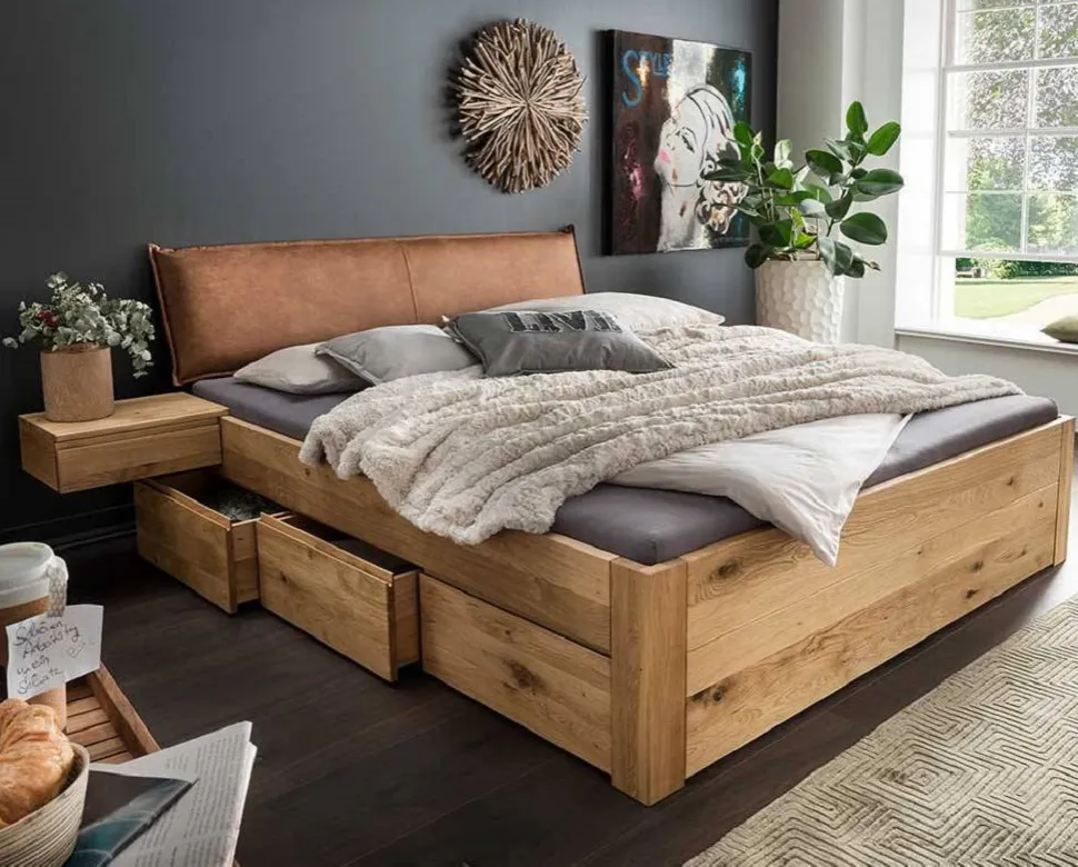 Doppelbett mit Schubkästen 'Cleveland II' 180x200cm Wildeiche geölt