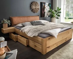 Doppelbett mit Schubkästen 'Cleveland II' 160x200cm Wildeiche geölt