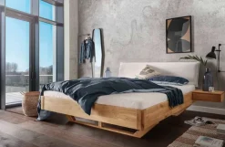 Doppelbett 'Mona IV' 200x200cm Cord beige & Wildeiche geölt
