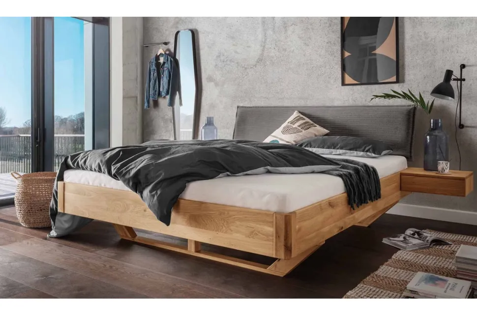 Doppelbett 'Mona VI' 200x200cm Cord grau & Wildeiche geölt