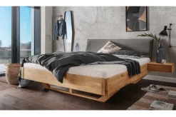 Doppelbett 'Mona VI' 160x200cm Cord grau & Wildeiche geölt