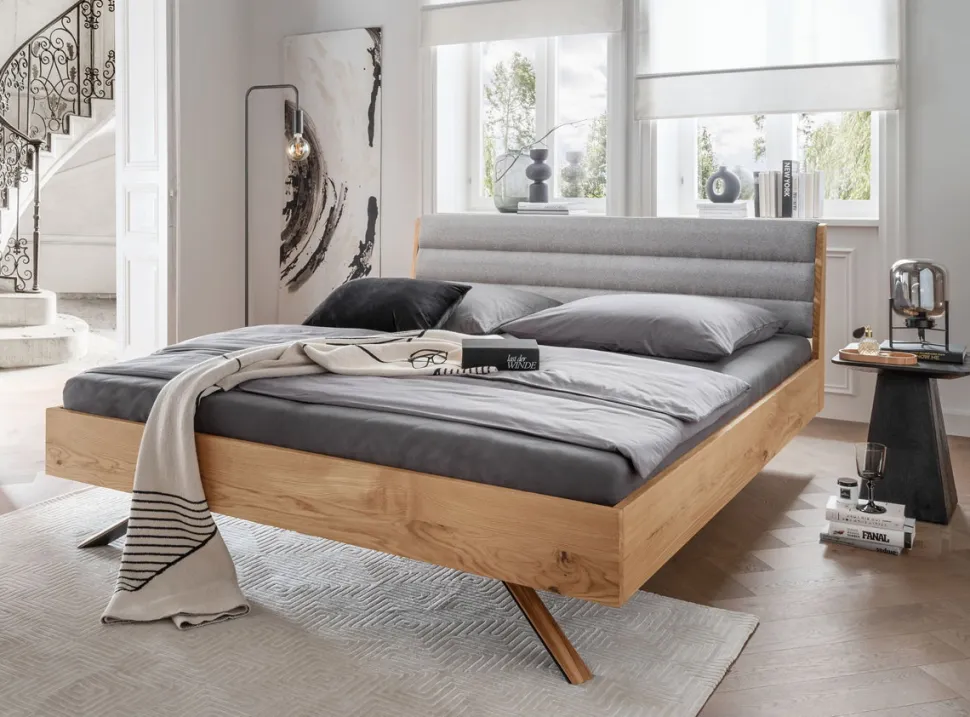 Doppelbett 180x200cm 'Combo II' Wildeiche geölt Polsterkopfteil