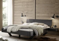 Doppelbett 180x200cm 'Lunaris' Wildeiche massiv schwarz
