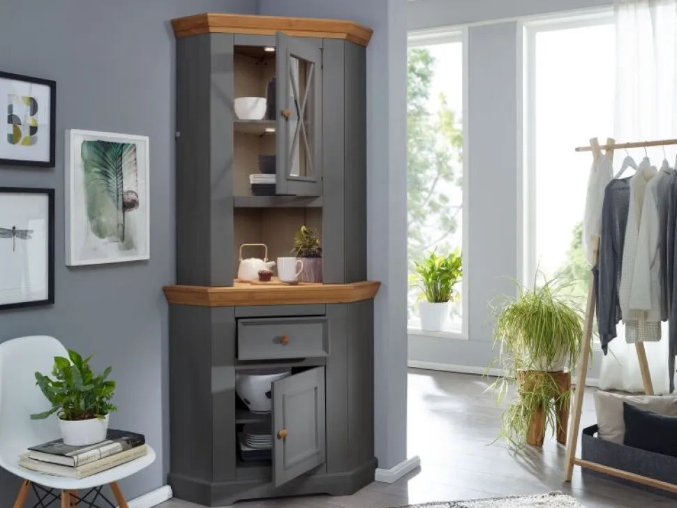 Eckbuffet "Zürich II" Kiefer massiv grau WZ-0133
