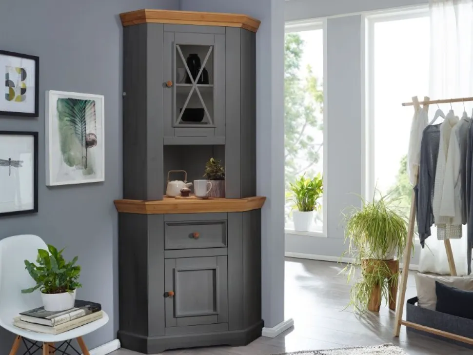 Eckbuffet "Zürich II" Kiefer massiv grau WZ-0133
