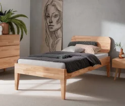 Einzelbett 'Grace' 90x200cm Holztöne & Füße & Kopfteile zur Auswahl Wildeiche geölt Holzkopfteil eckig Holzfuß 7x7cm