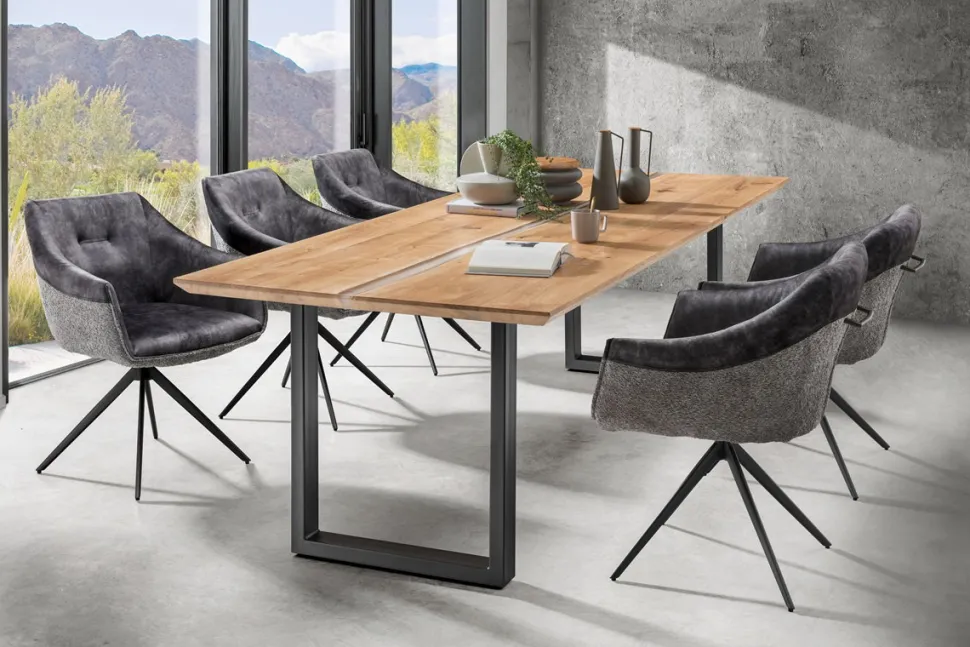 Epoxidharz Esstisch verschiedene Größen "Kano IV" Wildeiche massiv 220x100 cm schwarz