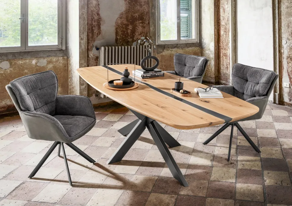 Epoxidharz Esstisch verschiedene Größen "Kano II" Wildeiche massiv 240x100 cm transparent