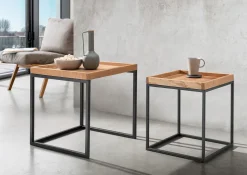 2er-Set Beistelltische 50/40cm 'Lissabon' Wildeiche Stahl schwarz