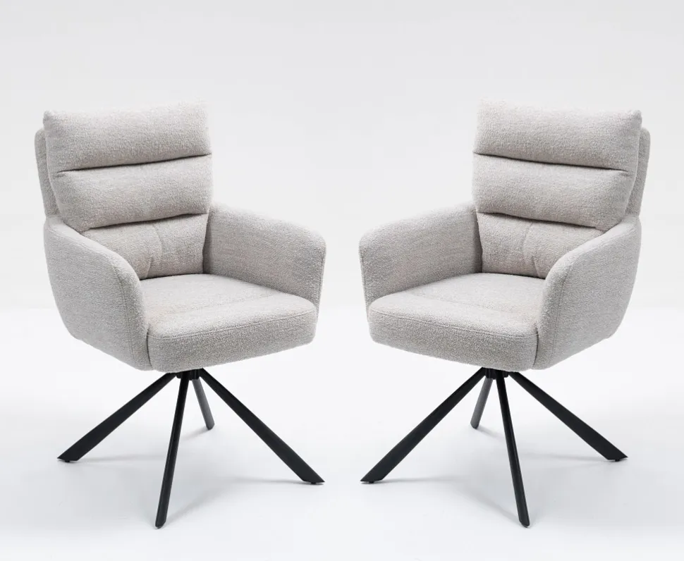 2er-Set Drehstuhl Esszimmerstuhl "Kamala" Stoff taupe & Metall schwarz
