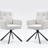 2er-Set Drehstuhl Esszimmerstuhl "Hanna" Cord creme & Metall schwarz