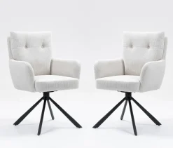 2er-Set Drehstuhl Esszimmerstuhl "Hanna" Cord creme & Metall schwarz
