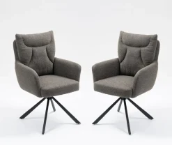 2er-Set Drehstuhl Esszimmerstuhl "Donald" Stoff braun & Metall schwarz