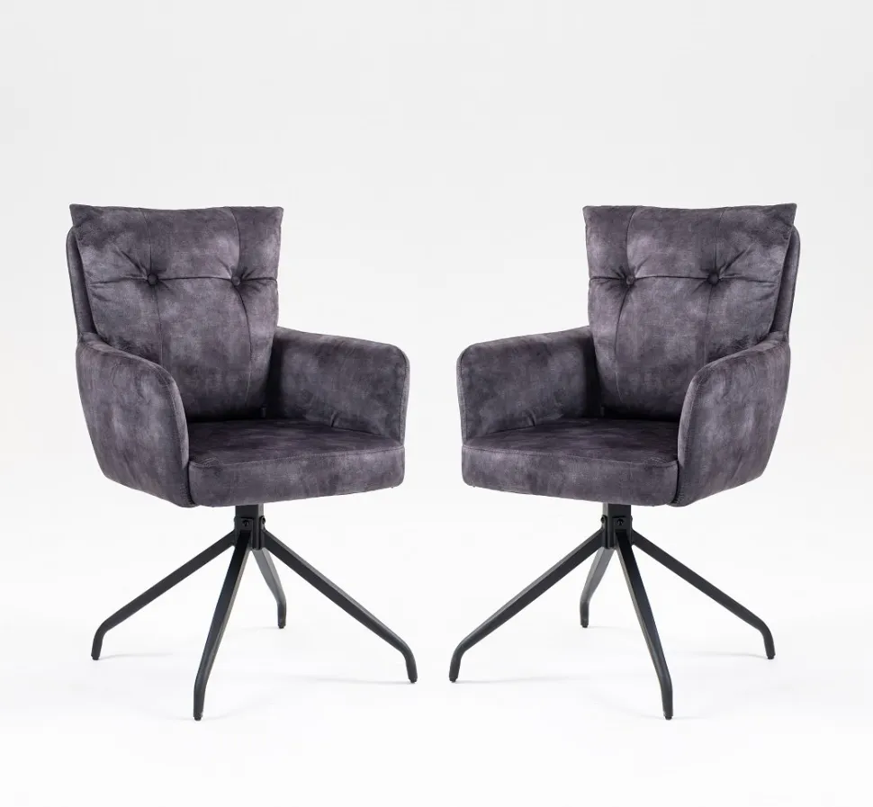 2er-Set Drehstuhl Esszimmerstuhl "Allegro" Stoff schwarz & Metall schwarz