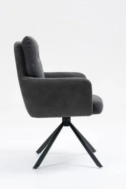 2er-Set Drehstuhl Esszimmerstuhl "Richard" Cord anthrazit & Metall schwarz