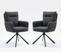 2er-Set Drehstuhl Esszimmerstuhl "Richard" Cord anthrazit & Metall schwarz