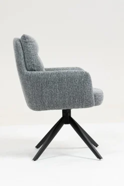 2er-Set Drehstuhl Esszimmerstuhl "Susan" Stoff grau & Metall schwarz