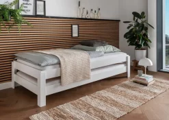 2er-Set Stapelbett 90x200cm 'Dubi' Buche massiv weiß lackiert