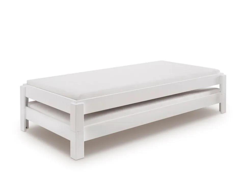 2er-Set Stapelbett 90x200cm 'Dubi' Buche massiv weiß lackiert