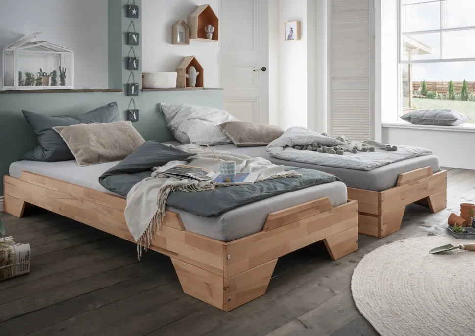 2er-Set Stapelbett 90x200cm 'Pisa' Buche massiv natur geölt